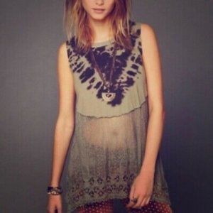 Free People We The Free Bonnaroo Tie Dye Lace Tank Top Green Size Extra Small